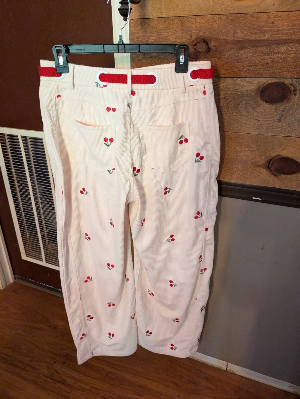 Cider Corduroy Mid Rise Cherry Embroidery Barrel Leg Trousers - Picture 7 of 11